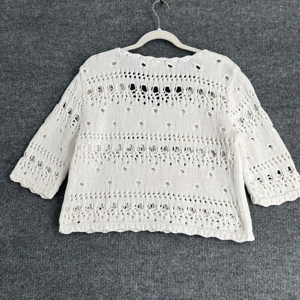 Vintage Speigel Womens Sweater Size Medium White Open Knit Cropped Pullover 90s